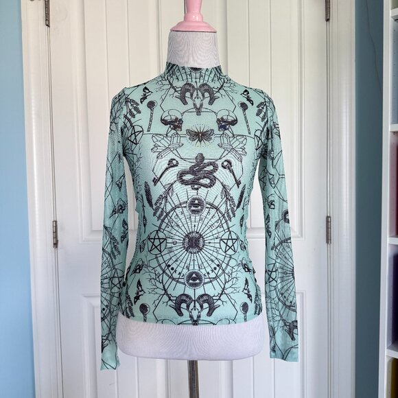 Blackmilk Mint Spellcraft Sheer Long Sleeve Top - Picture 1 of 14